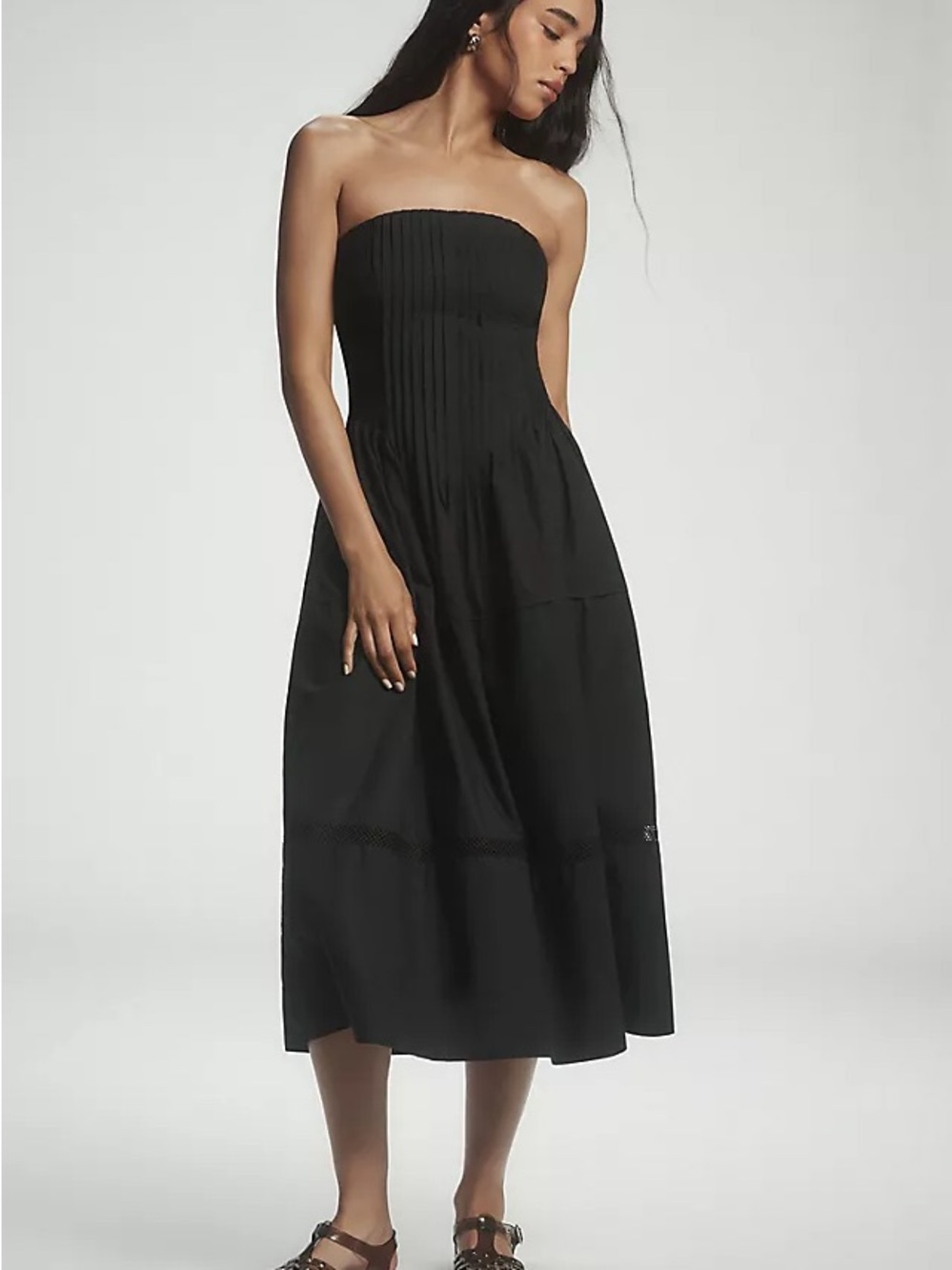 Cotton Poplin Strapless Midi Dress
